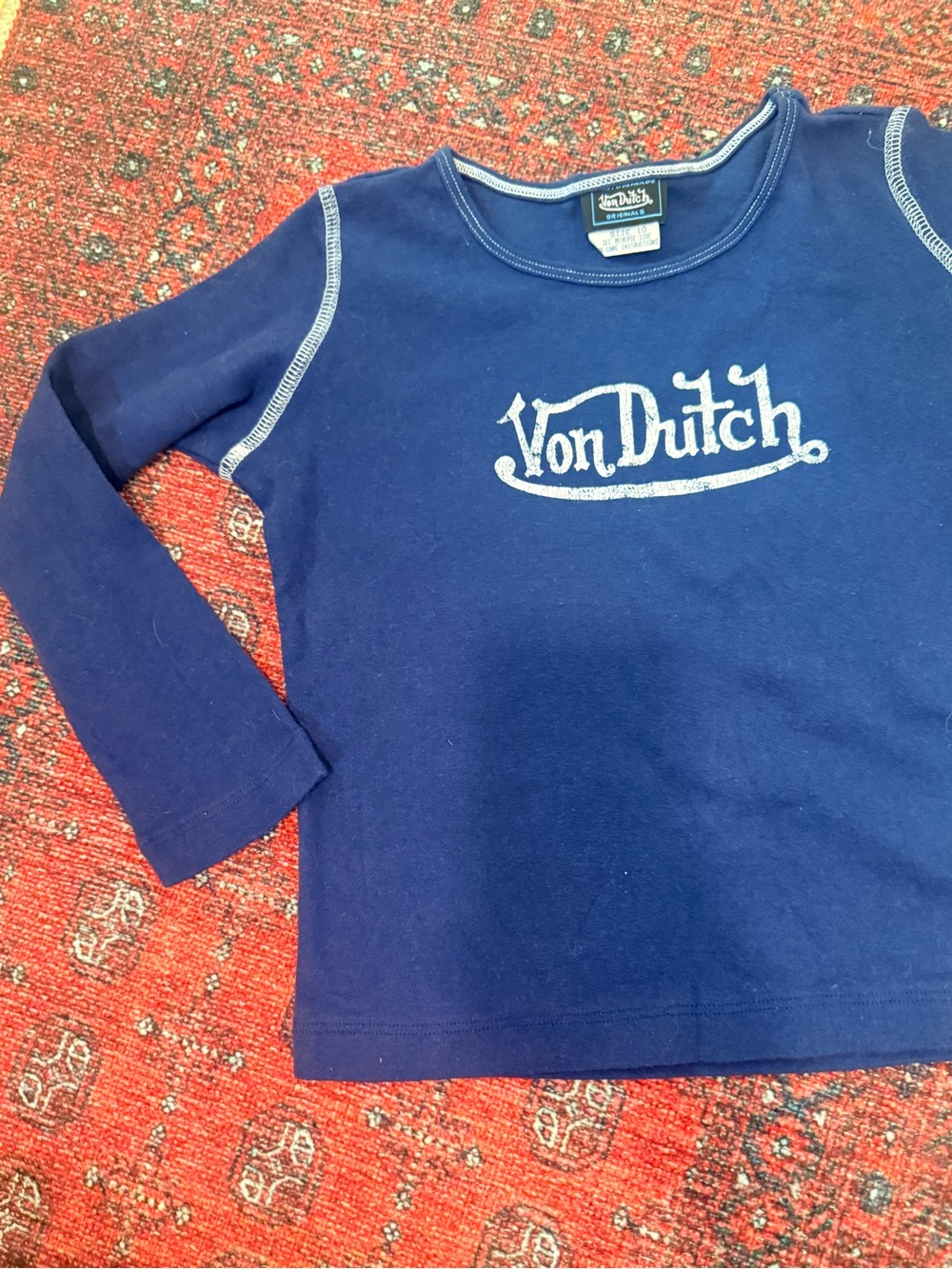 Von Dutch Blue Tee with White Distressed Logo! Deadstock - New without tags! Y2K